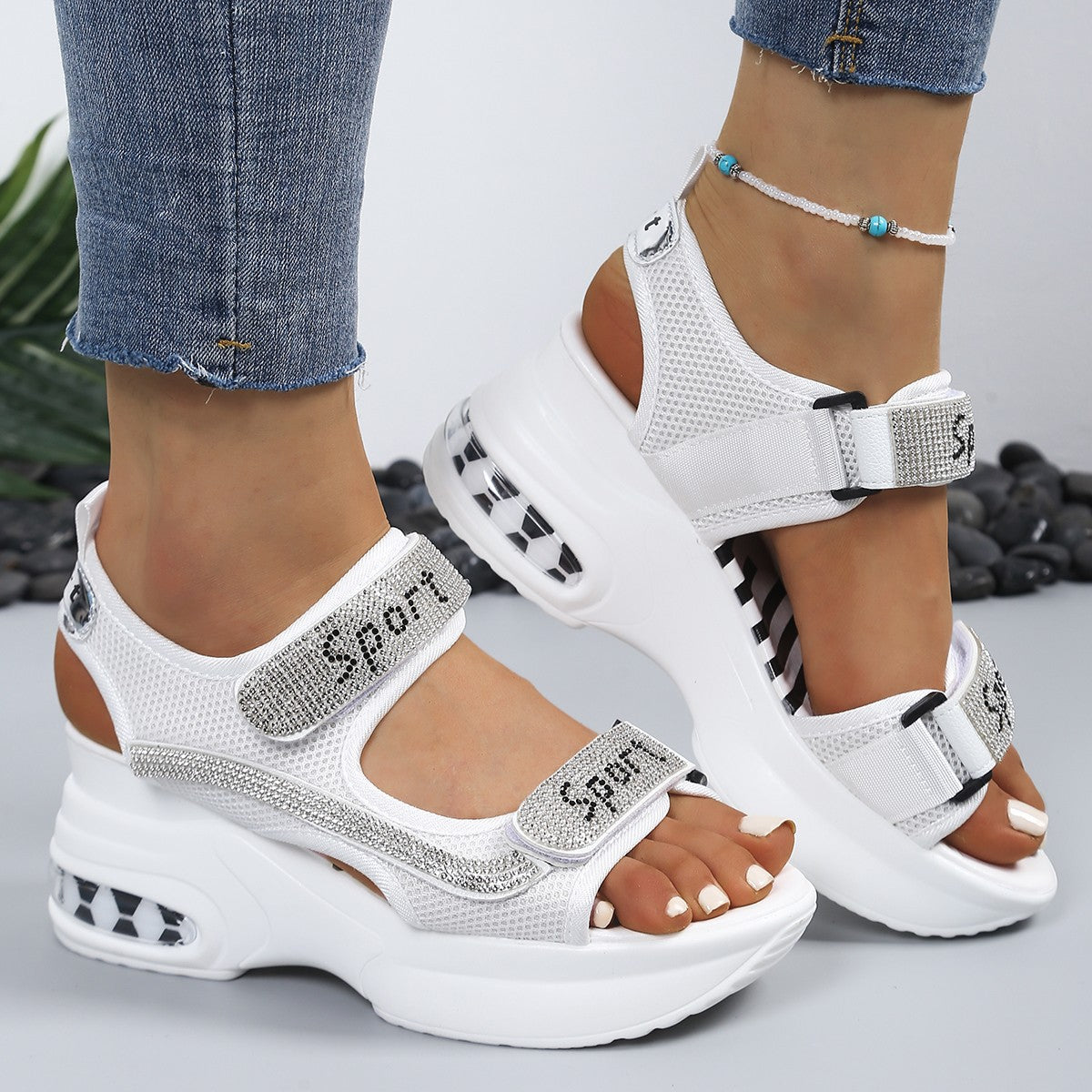 Sandalias mujer plataforma strass velcro suela aire deportivas casual verano