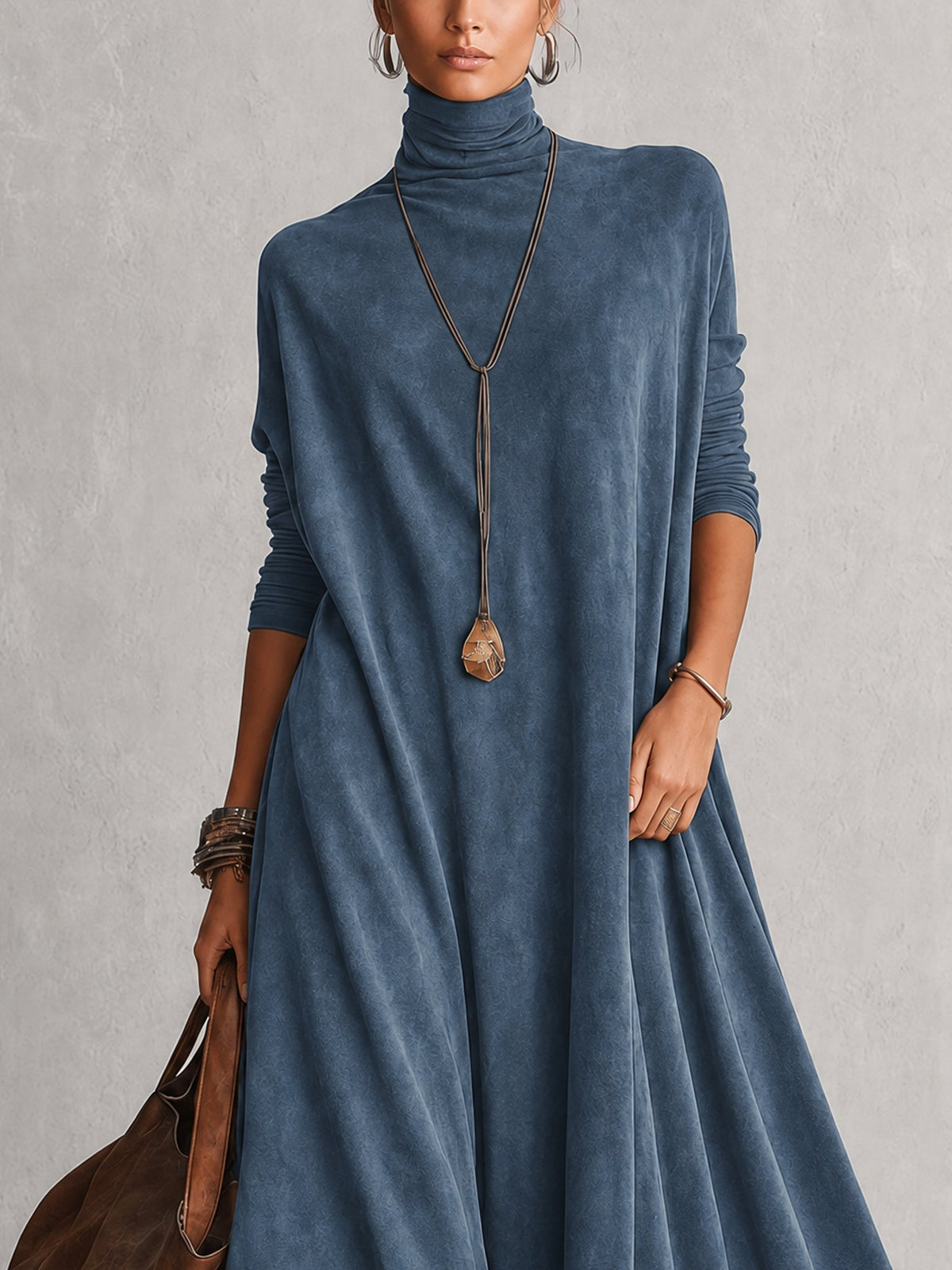 Vestido largo para mujer con cuello alto y bajo de encaje floral