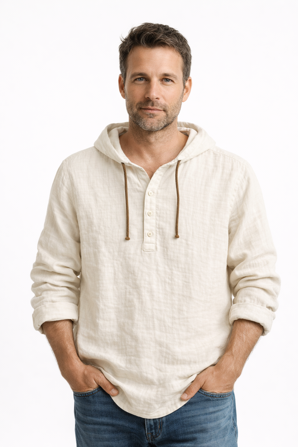 Camisa Hombre de Lino con Capucha – Estilo Casual y Transpirable