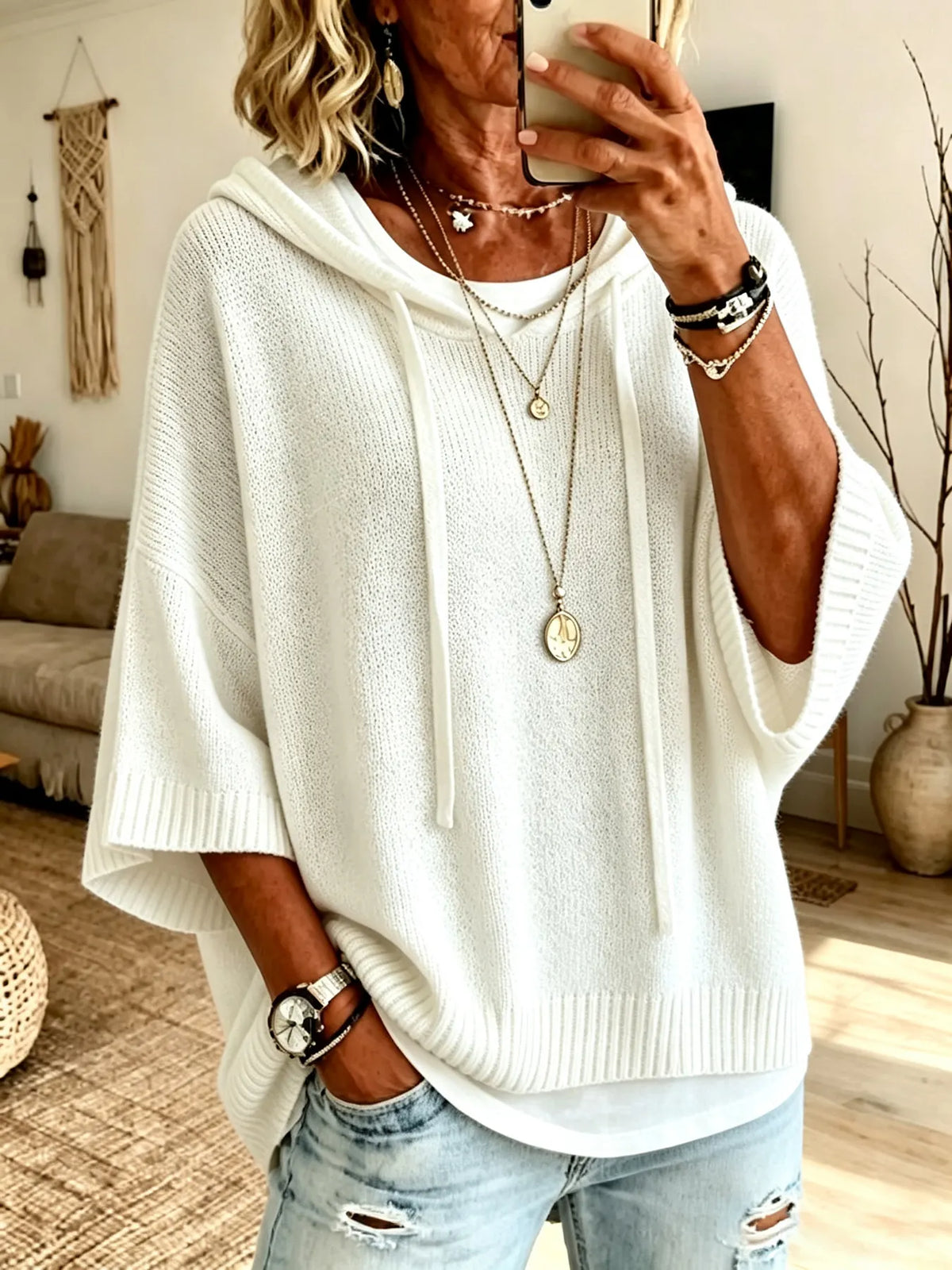 Sudadera oversize con capucha para mujer de punto suave casual