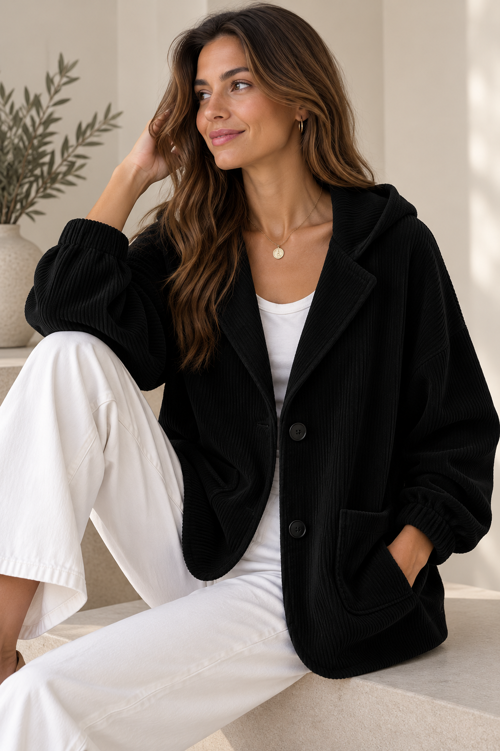Chaqueta oversize con capucha para mujer de estilo relajado