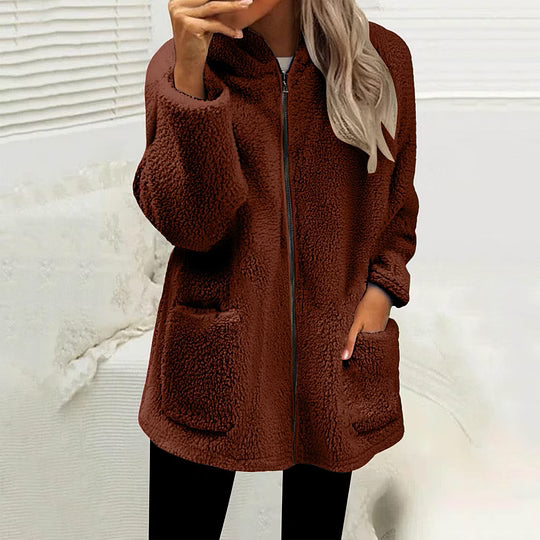 Chaqueta polar para mujer con cremallera y bolsillos