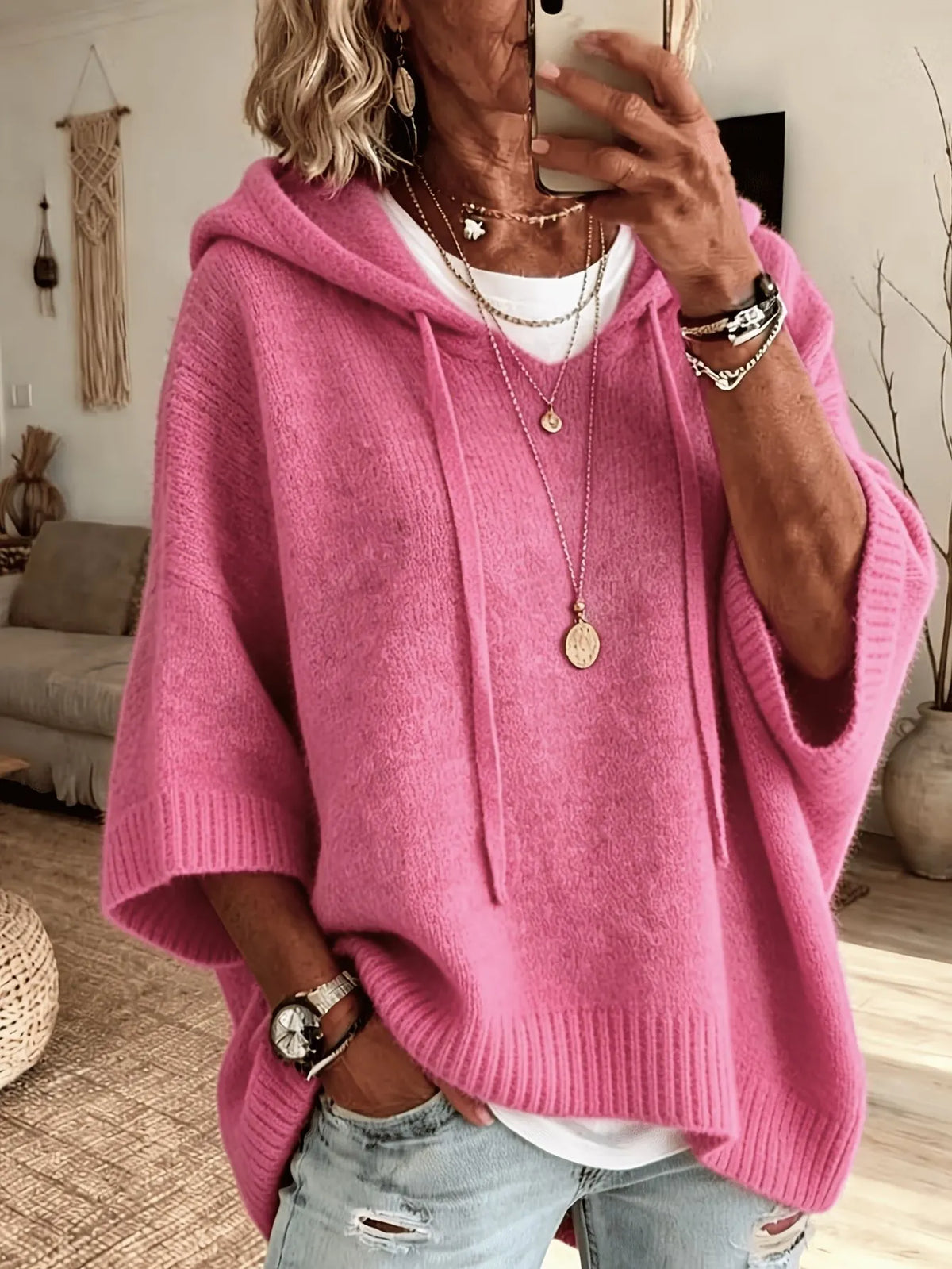 Sudadera oversize con capucha para mujer de punto suave casual