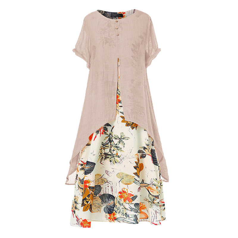 Vestido largo superpuesto de mujer con estampado floral