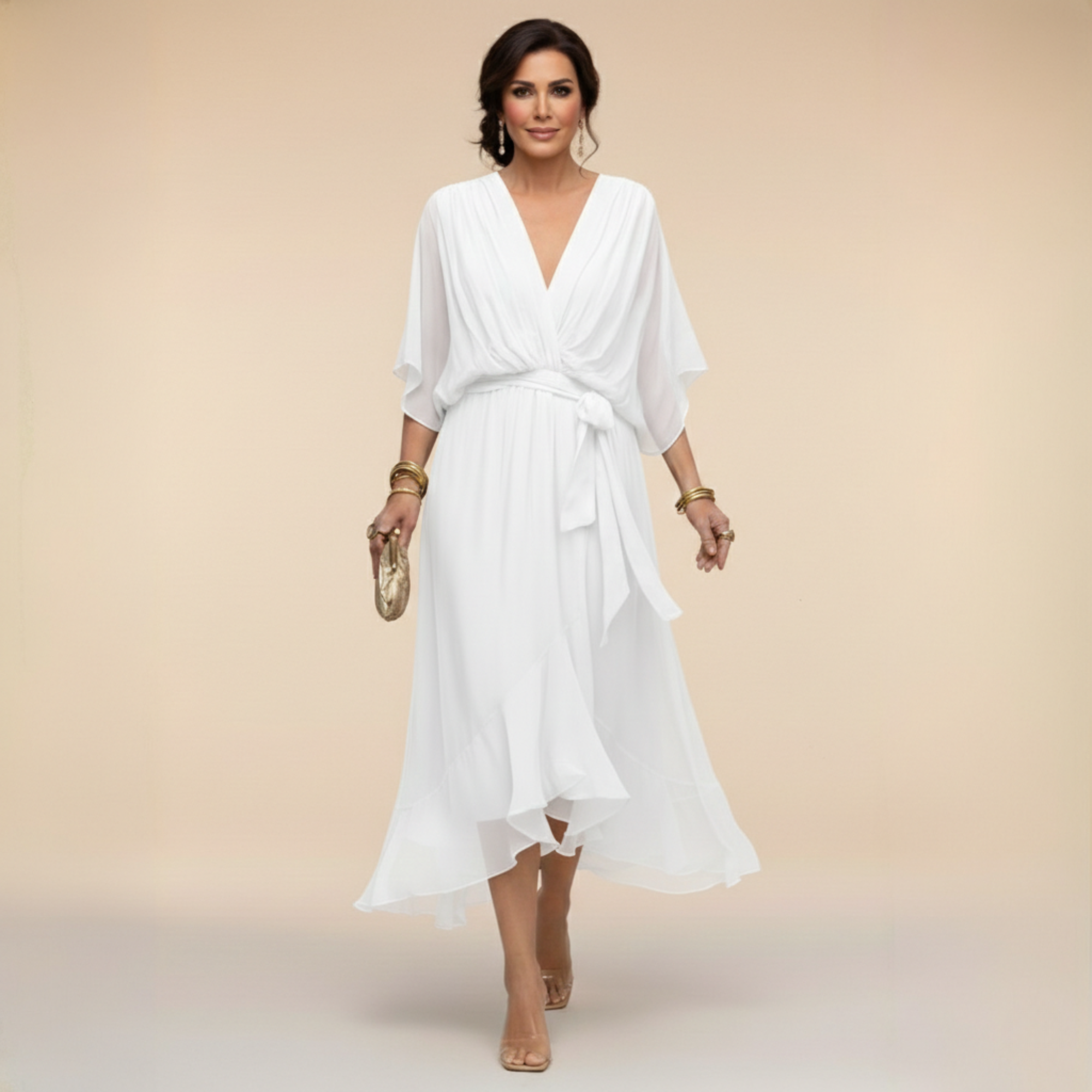 Vestido chiffon mujer escote V fluido – elegante y ligero