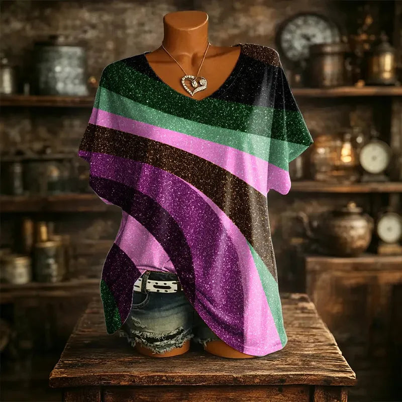 Camiseta mujer con estampado abstracto y cuello en V