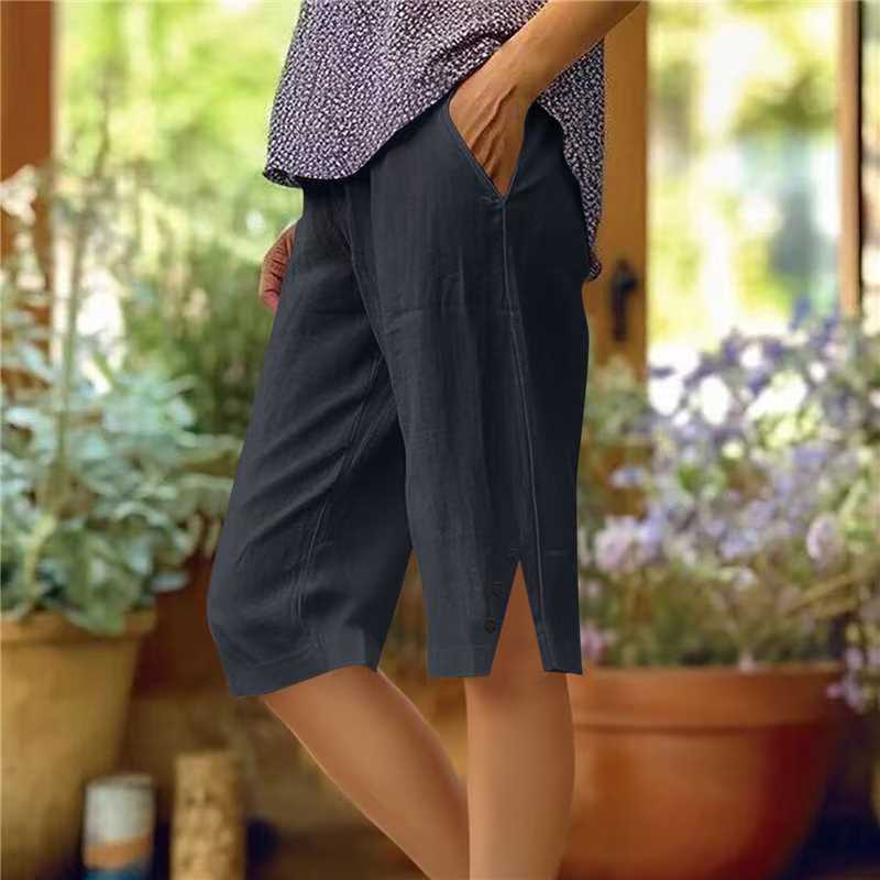 Pantalón capri mujer liso con bolsillos