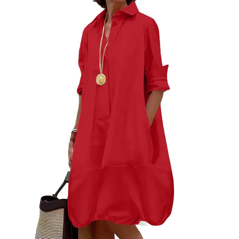 Vestido camisero amplio para mujer con cuello clásico
