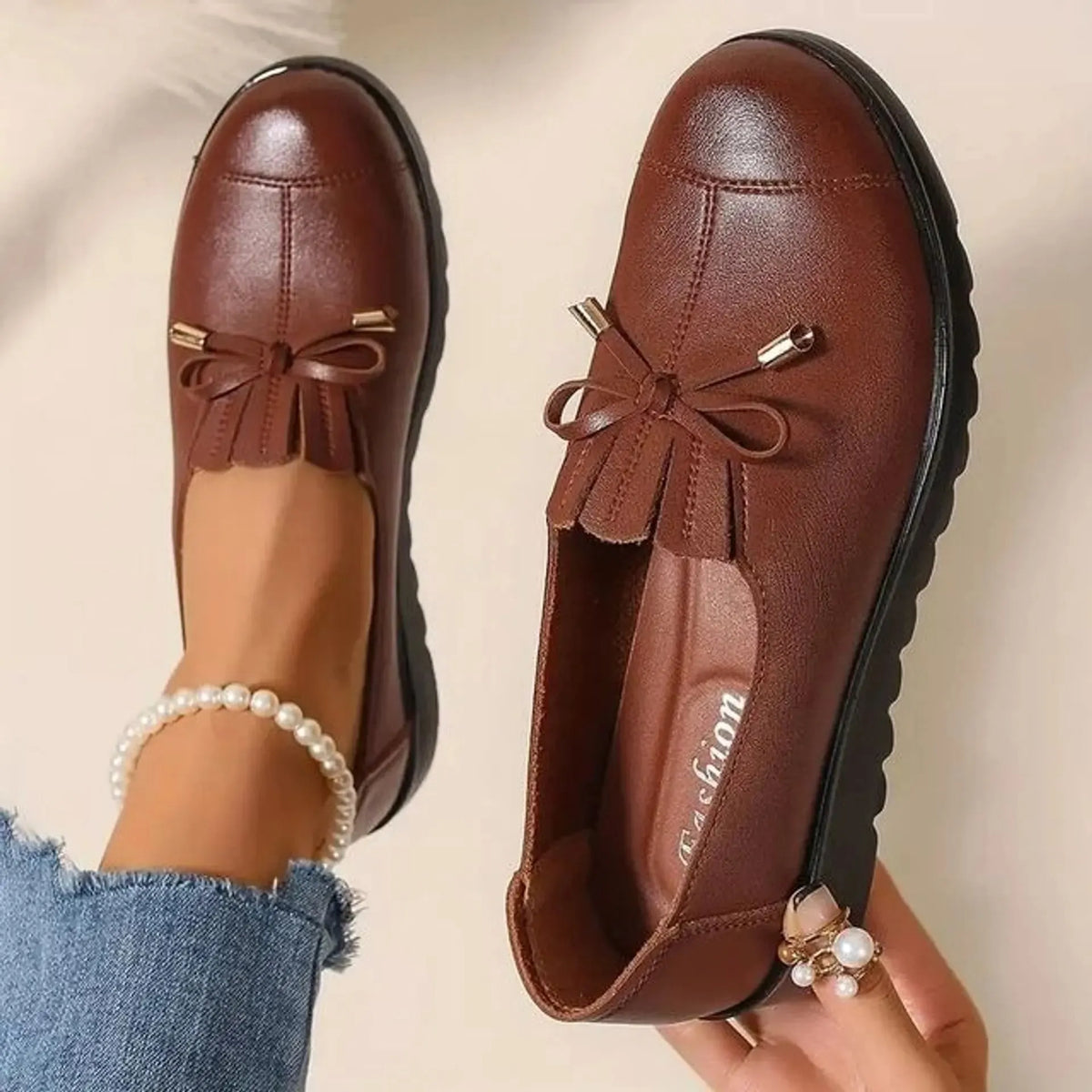 Mocasines para mujer con lazo decorativo y suela de plataforma
