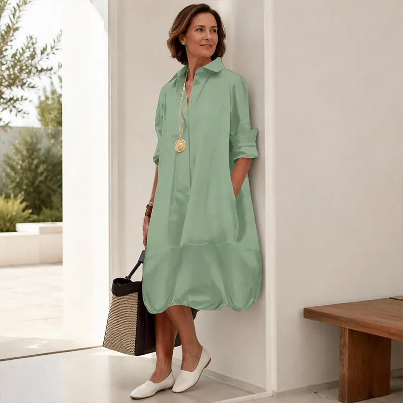 Vestido camisero amplio para mujer con cuello clásico