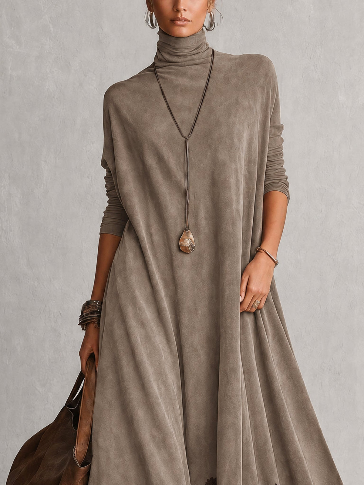 Vestido largo para mujer con cuello alto y bajo de encaje floral