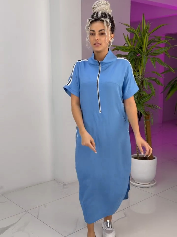 Vestido mujer deportivo largo cremallera – vestido fluido casual chic