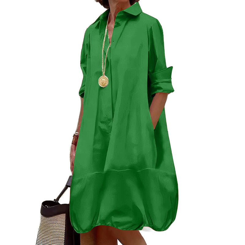 Vestido camisero amplio para mujer con cuello clásico