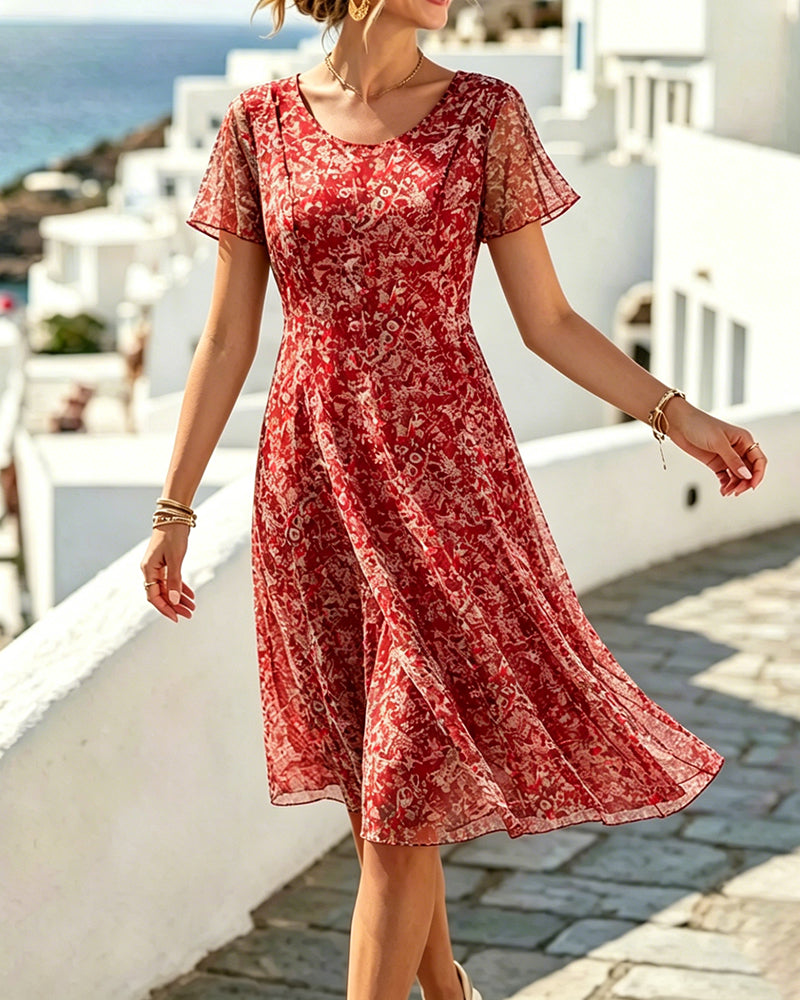 Vestido mujer floral corte A con mangas cortas para verano