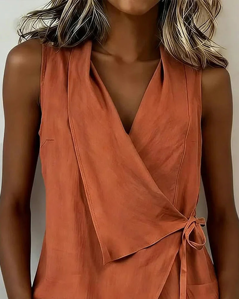 Top Mujer Asimétrico sin Mangas – Estilo Envolvente Ligero de Verano
