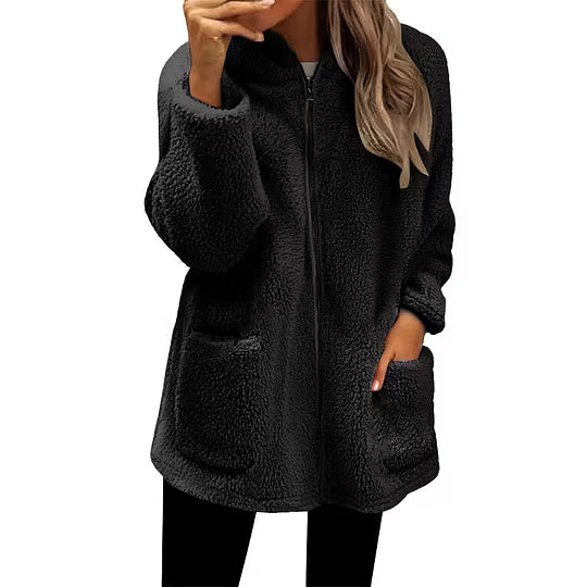 Chaqueta polar para mujer con cremallera y bolsillos