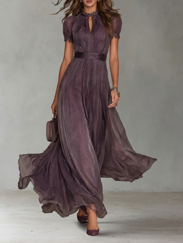 Vestido Largo de Gasa Mujer – Corte Elegante con Encaje