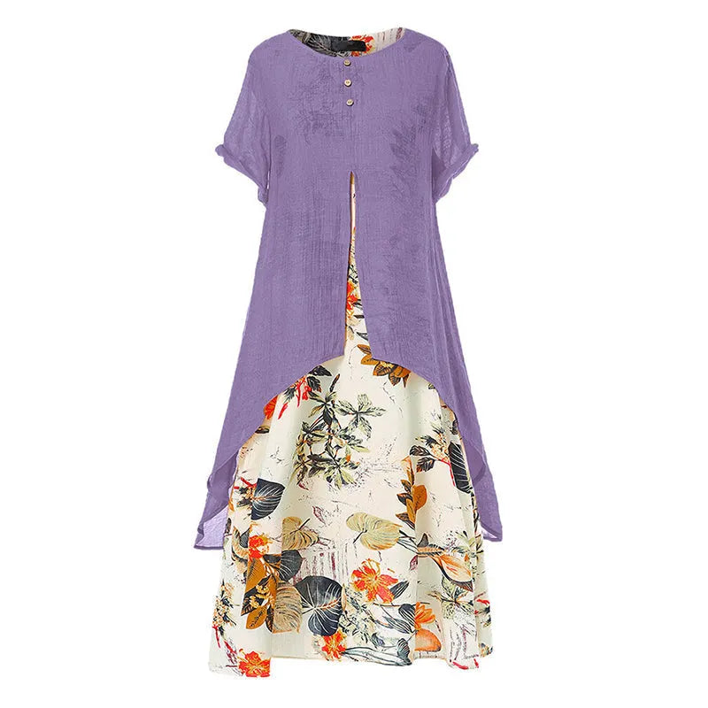 Vestido largo superpuesto de mujer con estampado floral