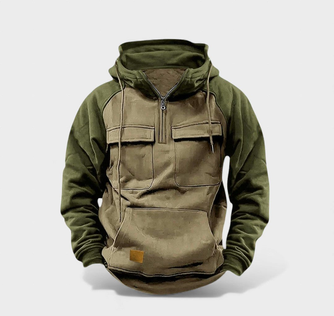 Sudadera hombre invierno con capucha – diseño bicolor cálido casual outdoor