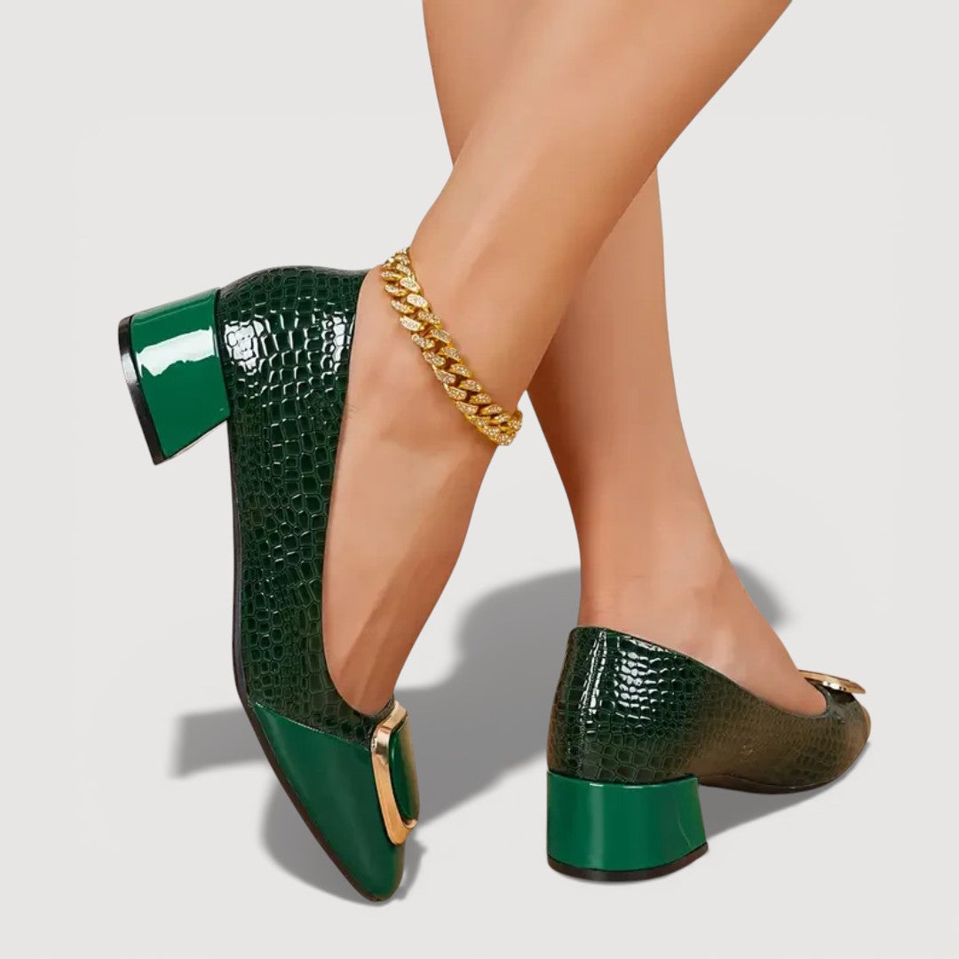 Tacones Bloque Mujer Con Acabado Croco – Zapatos Elegantes Cómodos De Tacón Bajo
