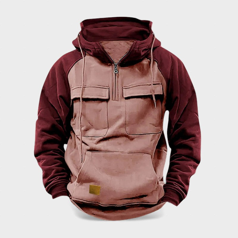 Sudadera hombre invierno con capucha – diseño bicolor cálido casual outdoor