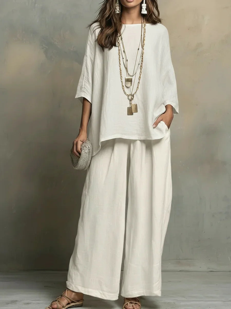 Conjunto mujer lino dos piezas – outfit suelto elegante verano