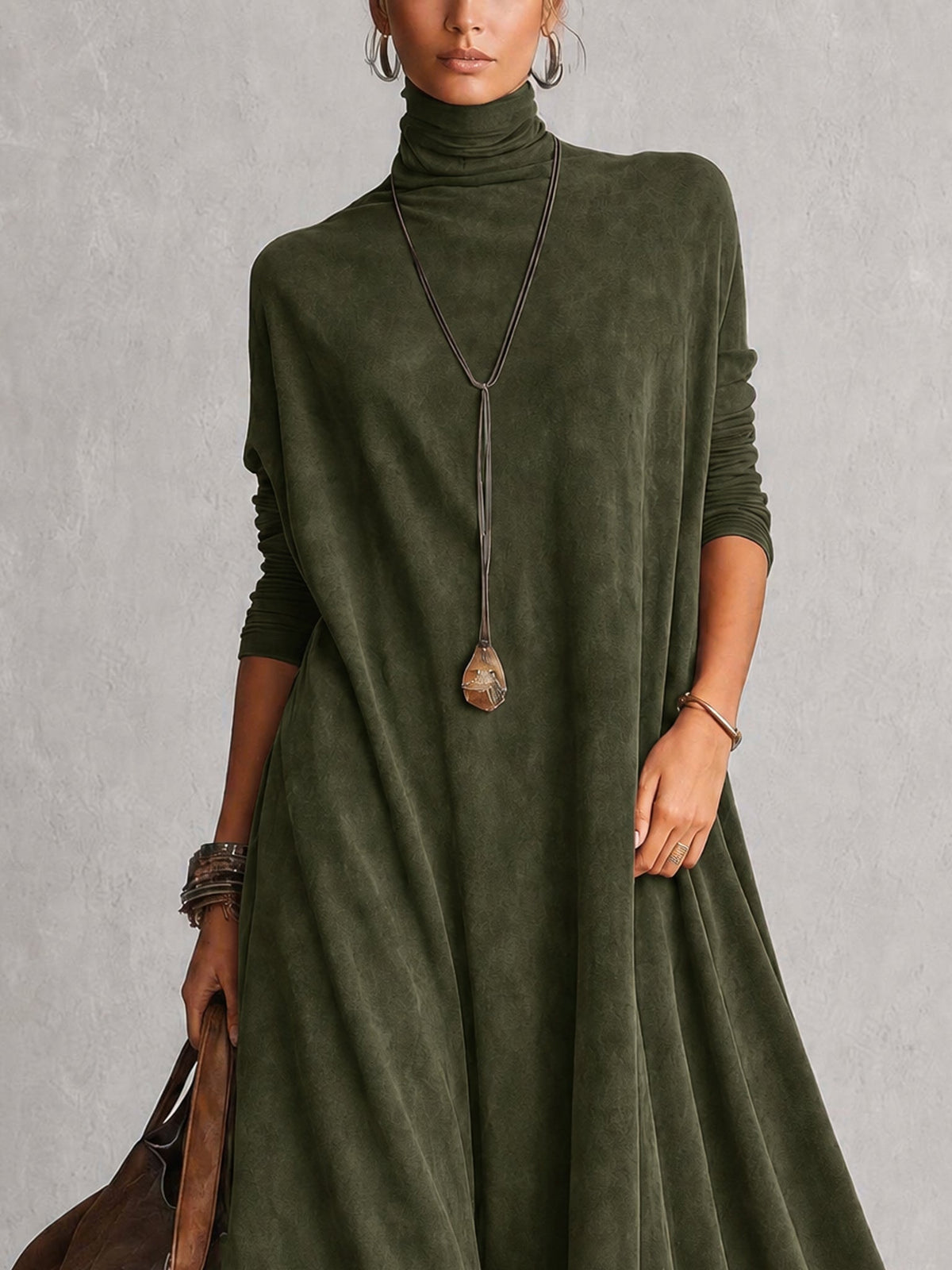 Vestido largo para mujer con cuello alto y bajo de encaje floral