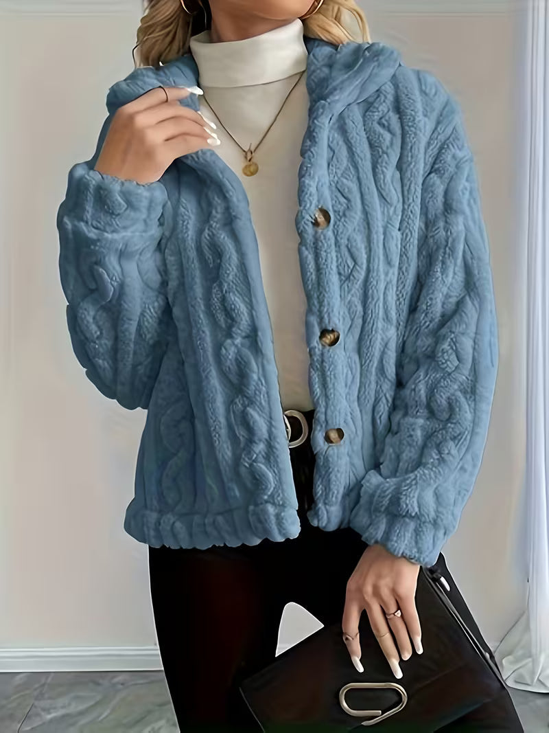 Chaqueta teddy para mujer con efecto peluche y botones frontales