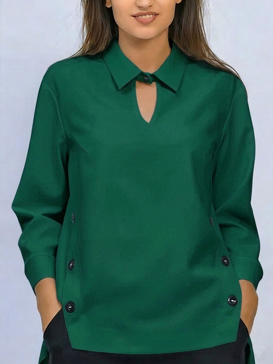 Blusa mujer algodón manga larga cuello solapa – elegante casual