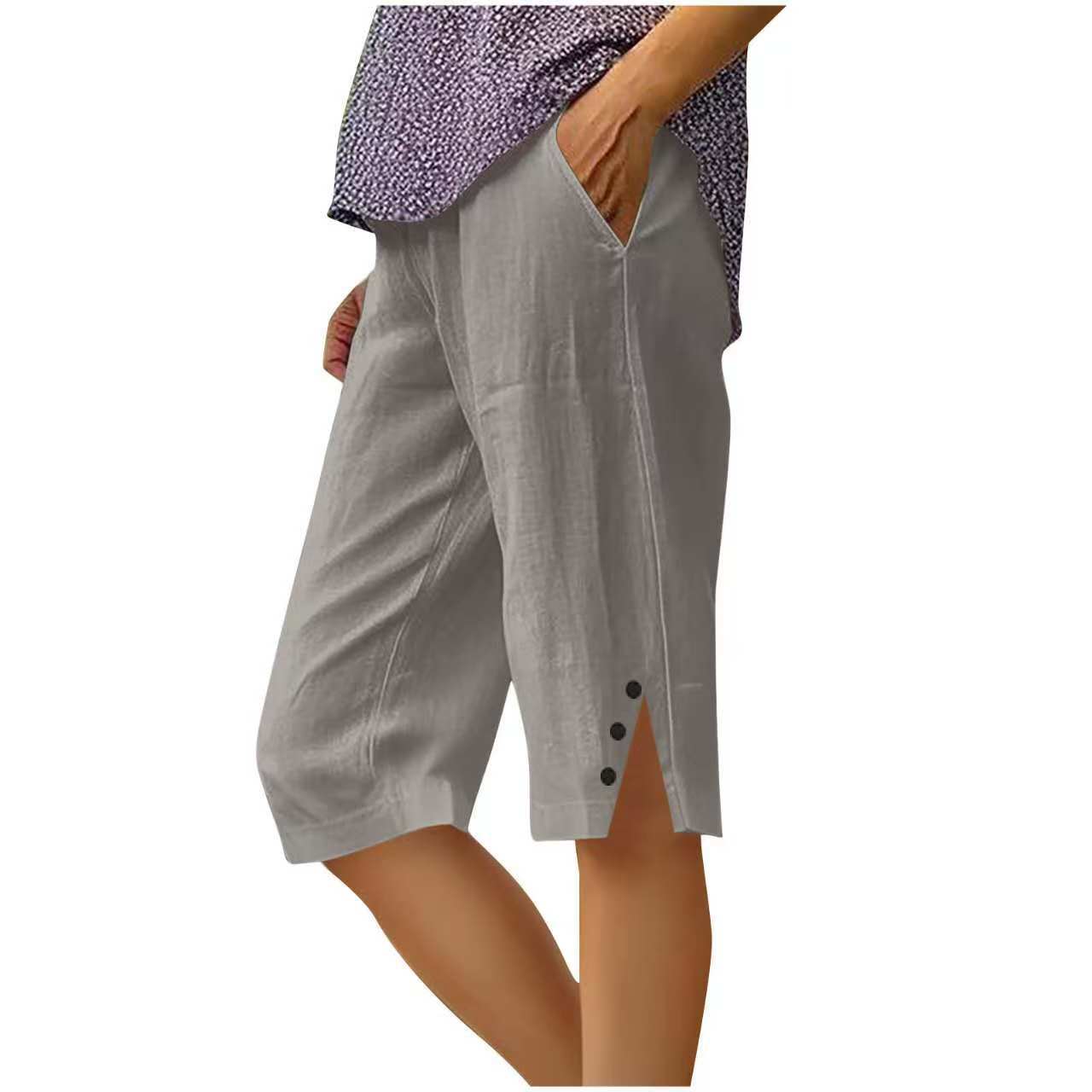 Pantalón capri mujer liso con bolsillos