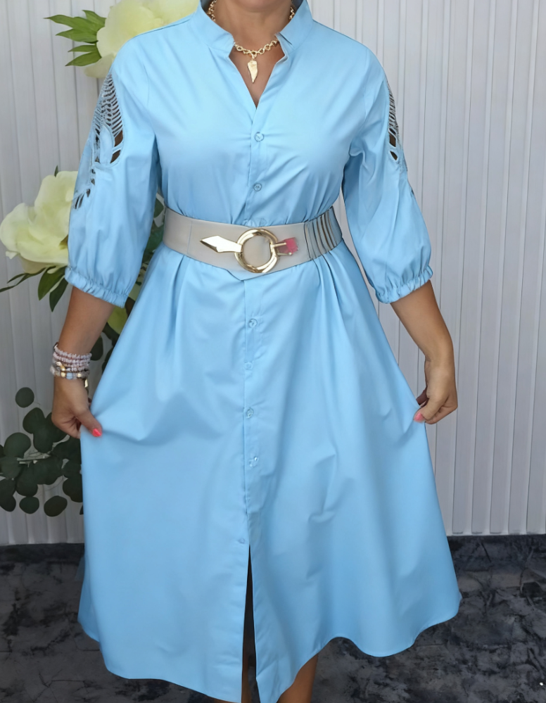 Vestido Camisero con Cinturón – Corte Midi Fluido Elegante