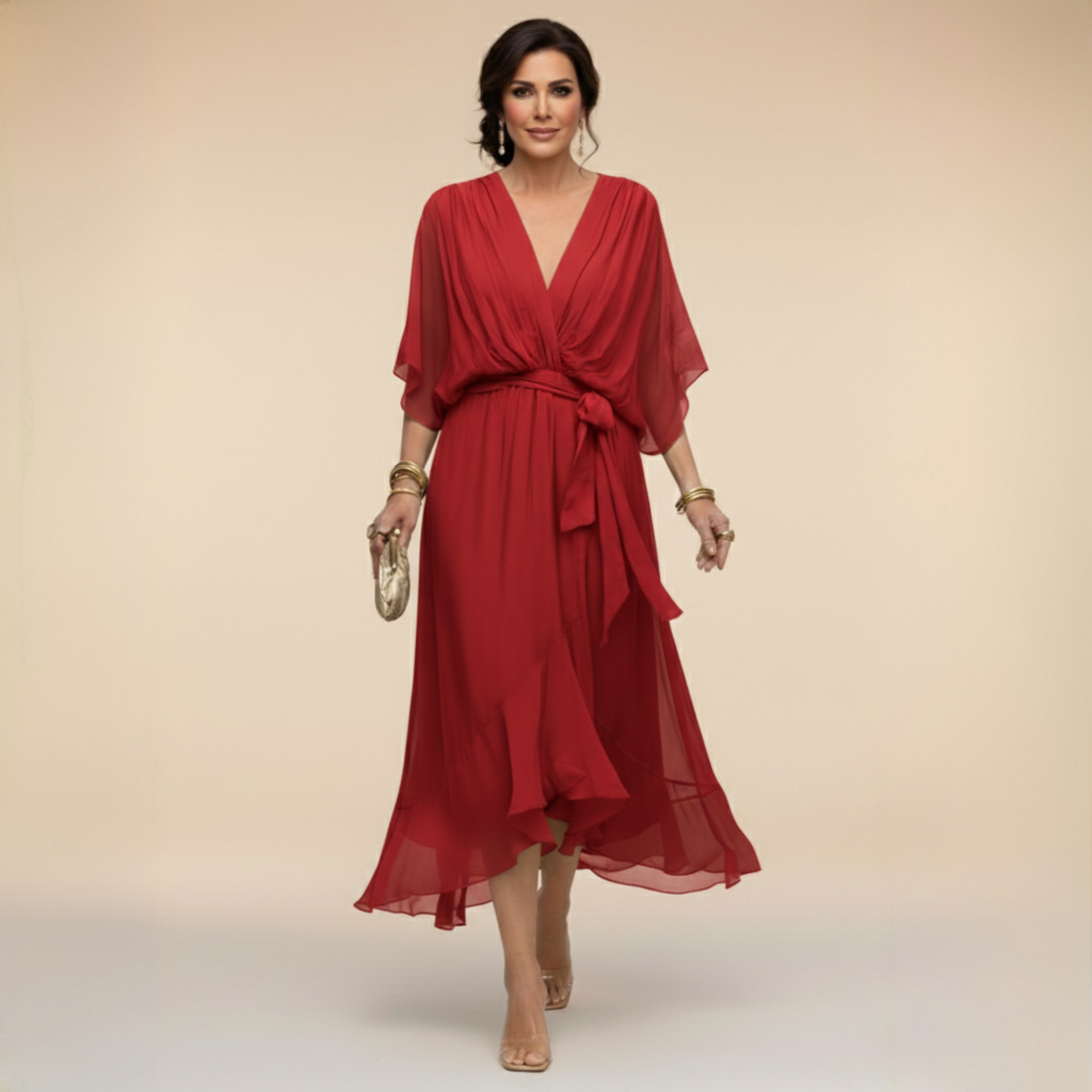Vestido chiffon mujer escote V fluido – elegante y ligero