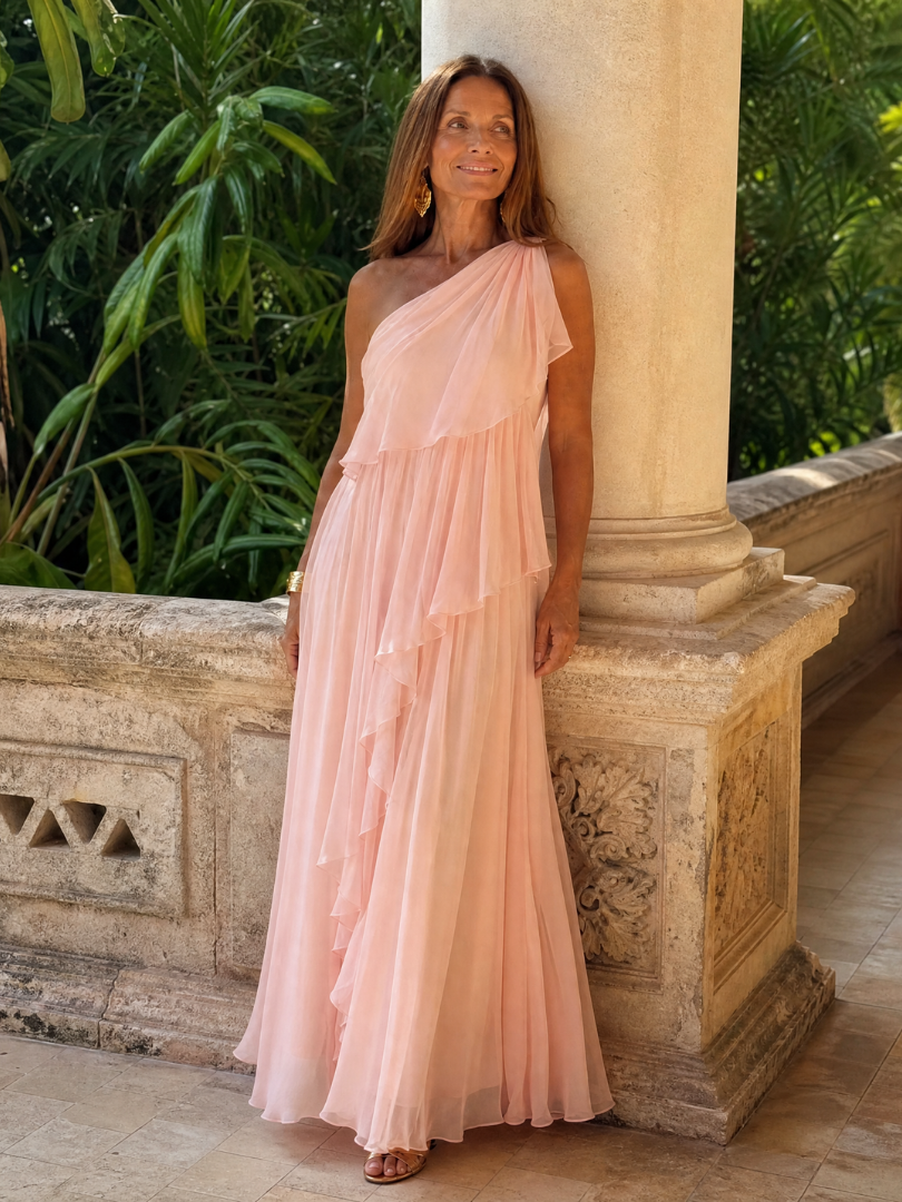 Vestido maxi asimétrico para mujer con volantes