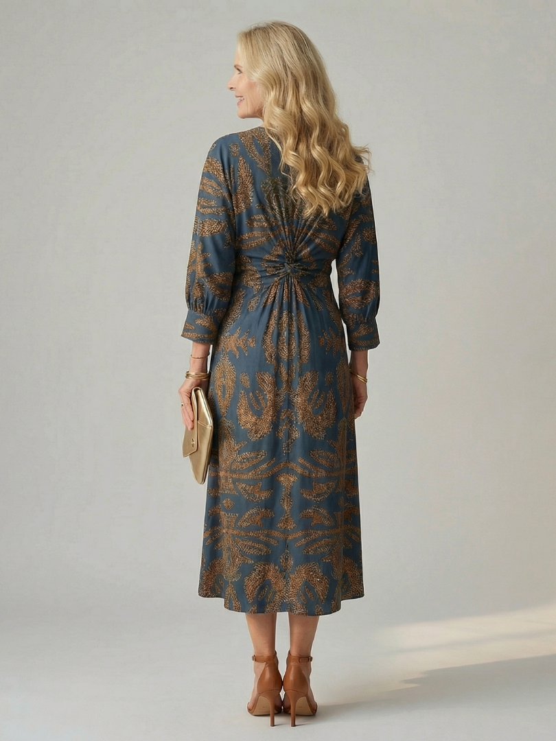 Vestido Midi Mujer Elegante – Corte Cruzado y Cintura Ajustada