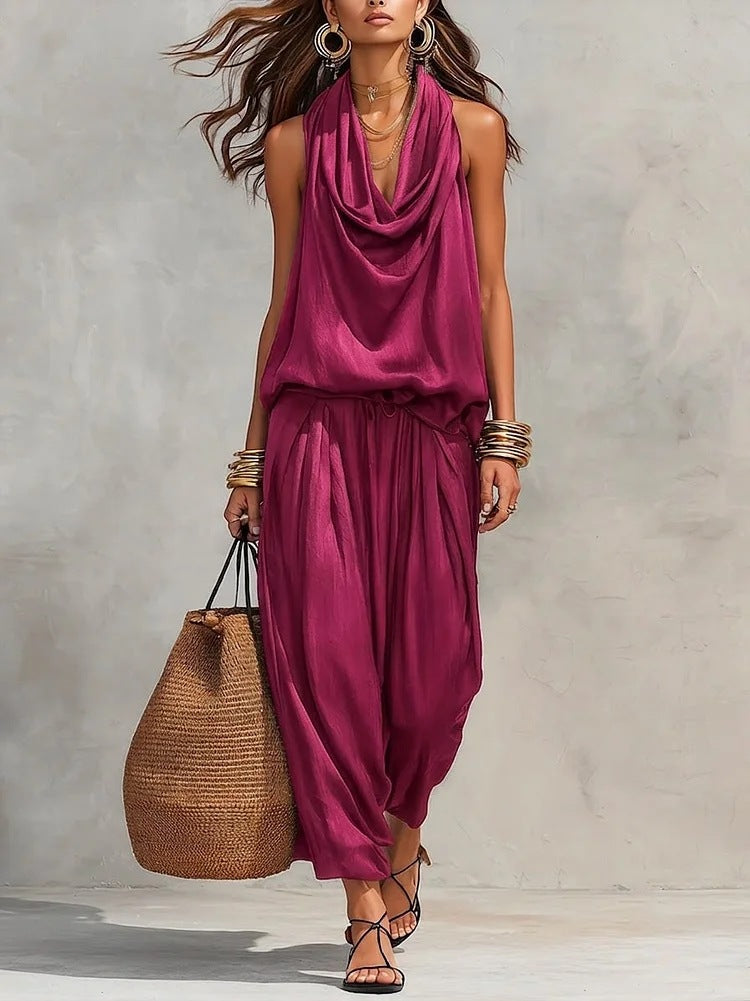 Conjunto Mujer Dos Piezas Fluido Elegante – Pantalón Amplio y Top Drapeado