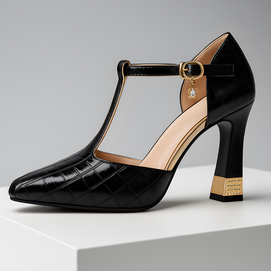 Tacones mujer con tira en T y tacón bloque – estilo elegante fiesta