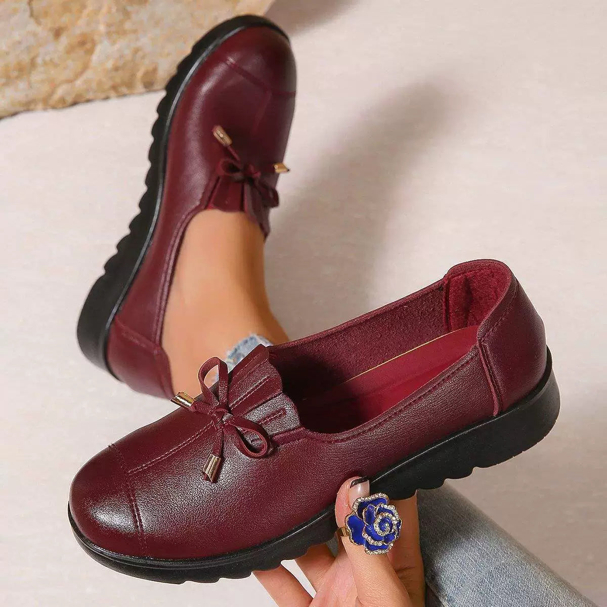 Mocasines para mujer con lazo decorativo y suela de plataforma