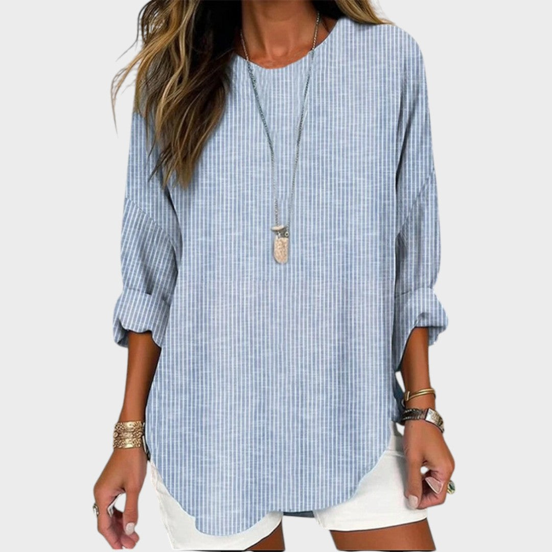 Blusa Mujer De Rayas Manga Larga – Camisa Casual Elegante