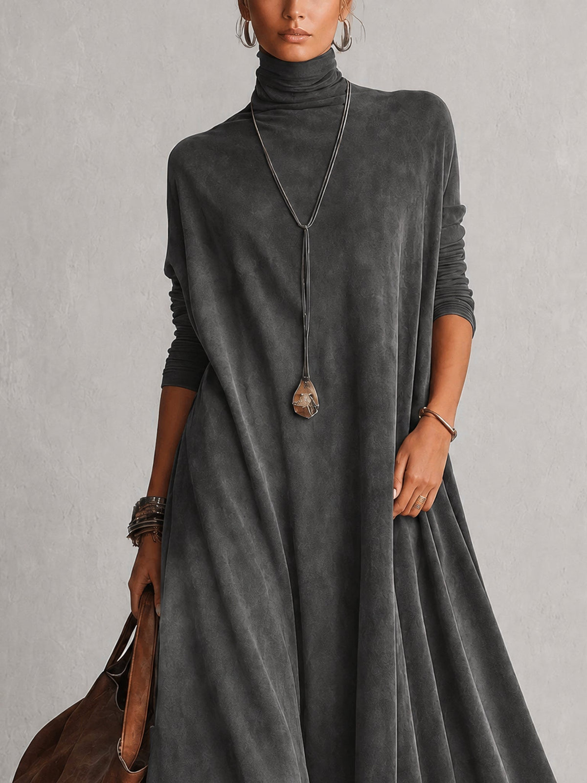 Vestido largo para mujer con cuello alto y bajo de encaje floral