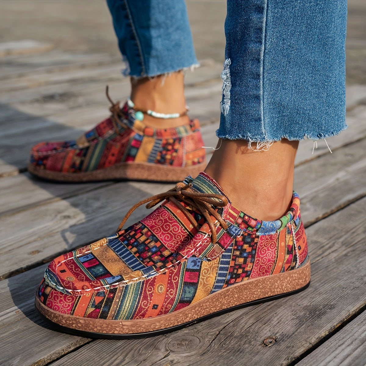 Zapatillas casuales de mujer con patchwork y cordones ajustables