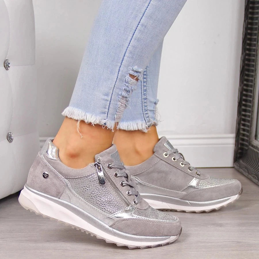 Zapatillas cómodas para mujer con cremallera lateral y cordones