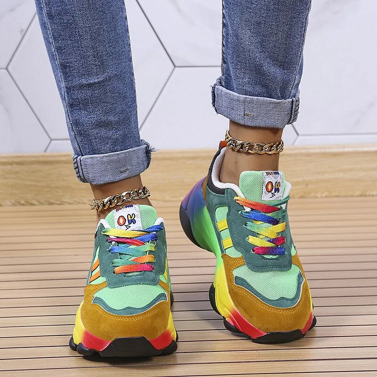 Zapatillas multicolores para mujer con punta ancha y suela cómoda