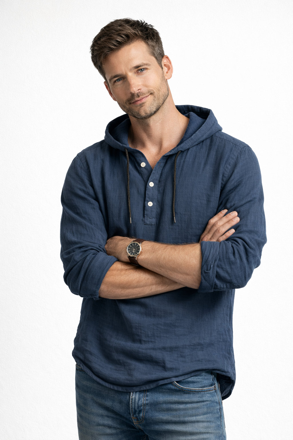 Camisa Hombre de Lino con Capucha – Estilo Casual y Transpirable
