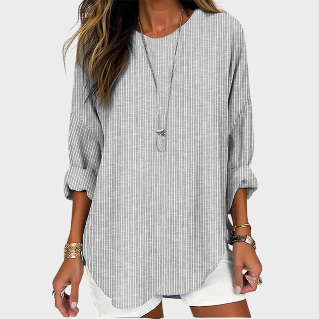 Blusa Mujer De Rayas Manga Larga – Camisa Casual Elegante