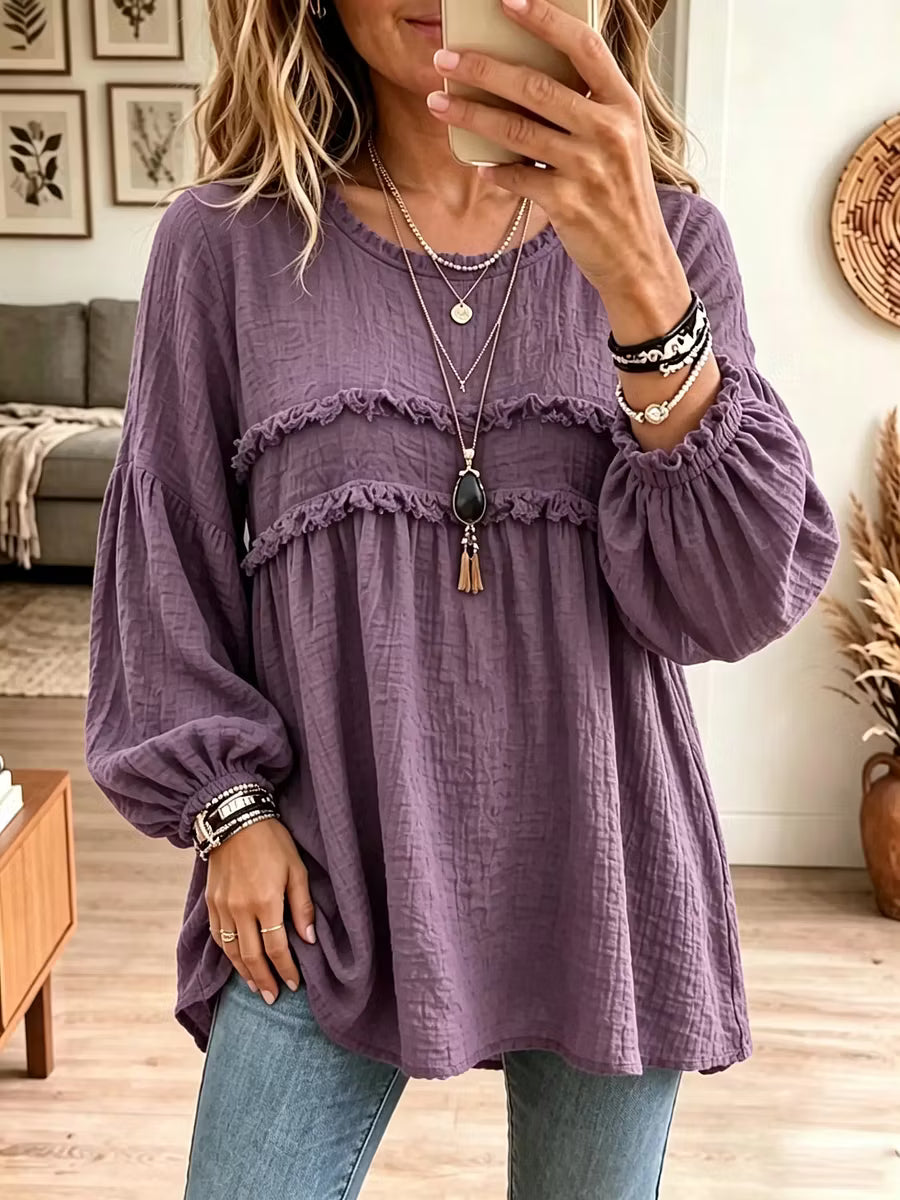 Tunica babydoll da donna con volant e maniche a palloncino