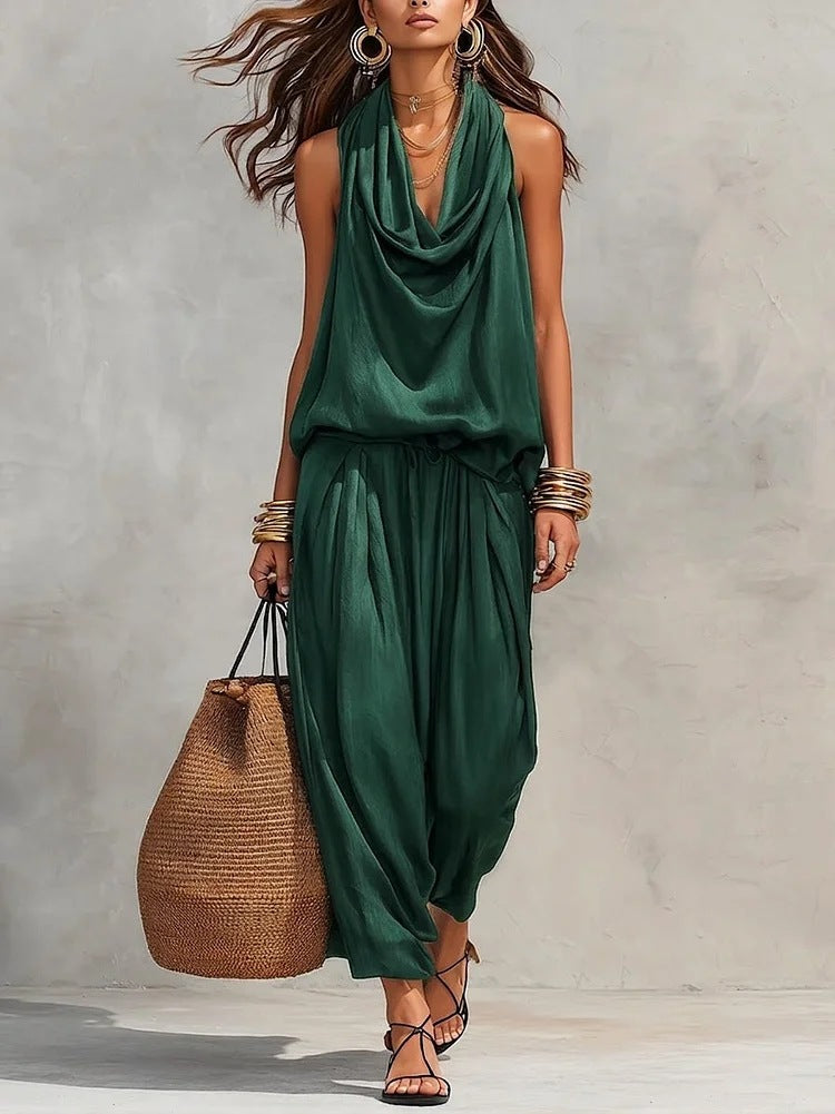 Conjunto Mujer Dos Piezas Fluido Elegante – Pantalón Amplio y Top Drapeado