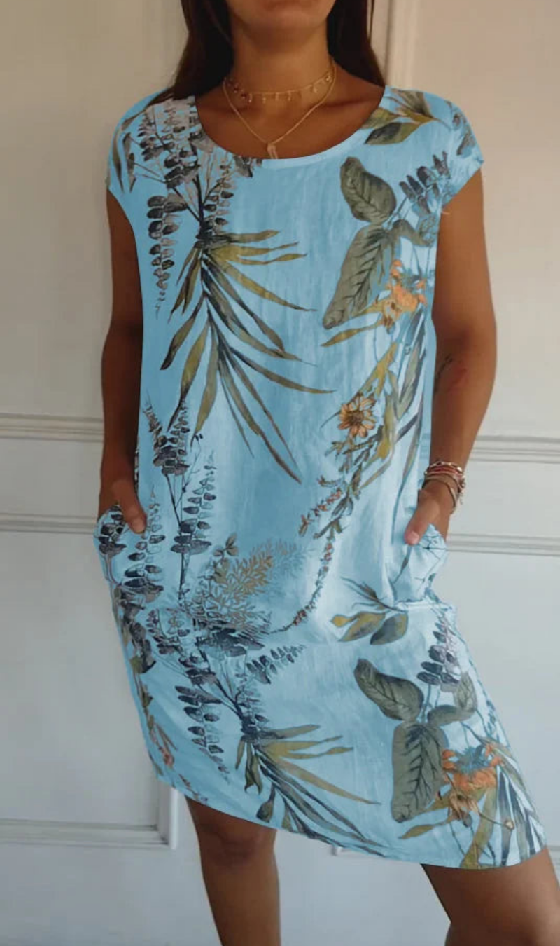 Vestido mujer fluido con estampado vegetal y bolsillos