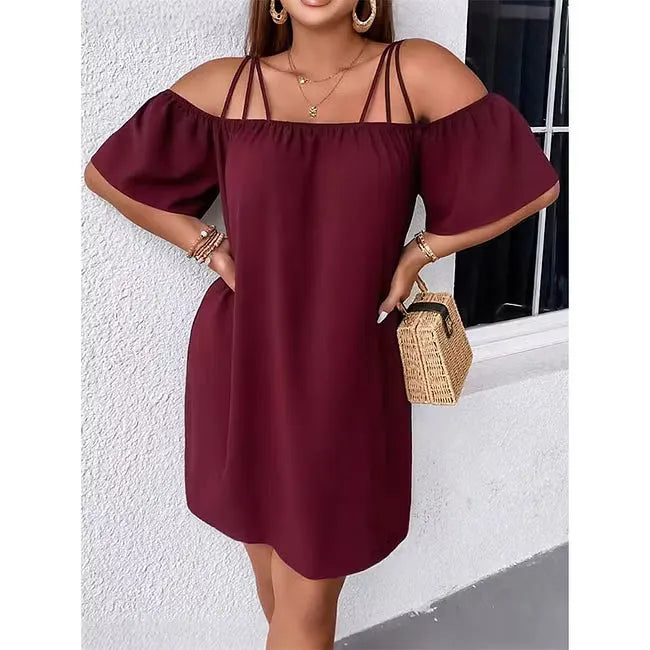 Vestido mini mujer con hombros descubiertos y tirantes finos