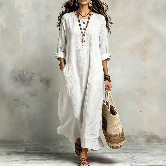 Vestido largo para mujer de corte amplio con botones y bolsillos