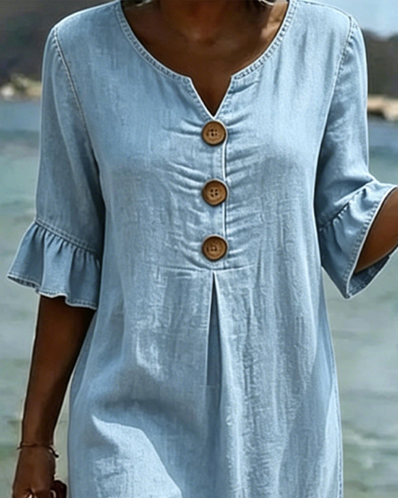 Vestido Denim Mujer Verano – Corte Fluido con Mangas Acampanadas